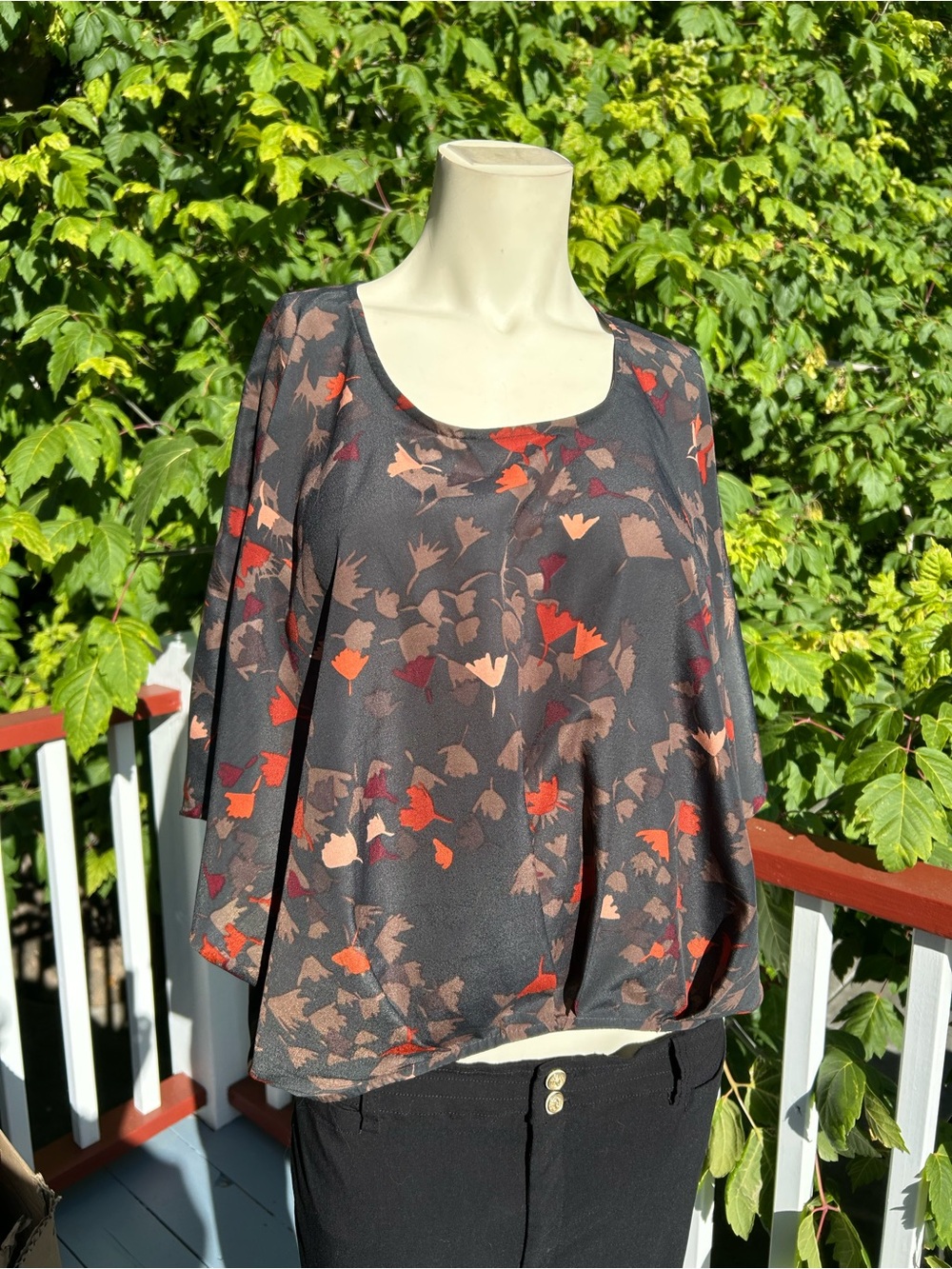 Floral & Leaf Print Silk Blouse